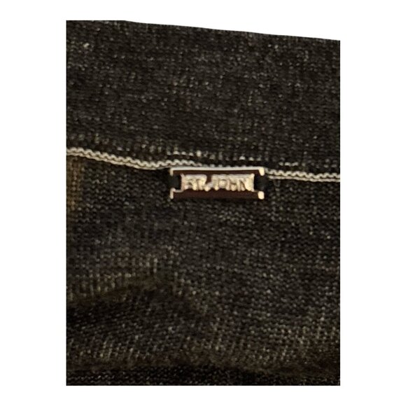 ST JOHN cardigan sweater, Large, dark gray, buttons, fabric cutouts down front. - Picture 6 of 8